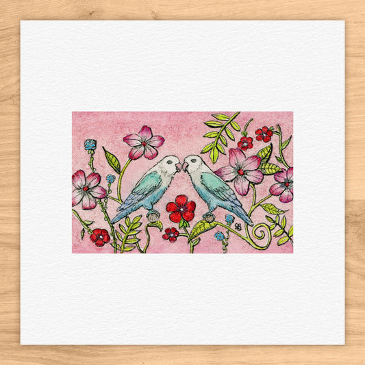 Love Birds Tiny Art Watercolor Print