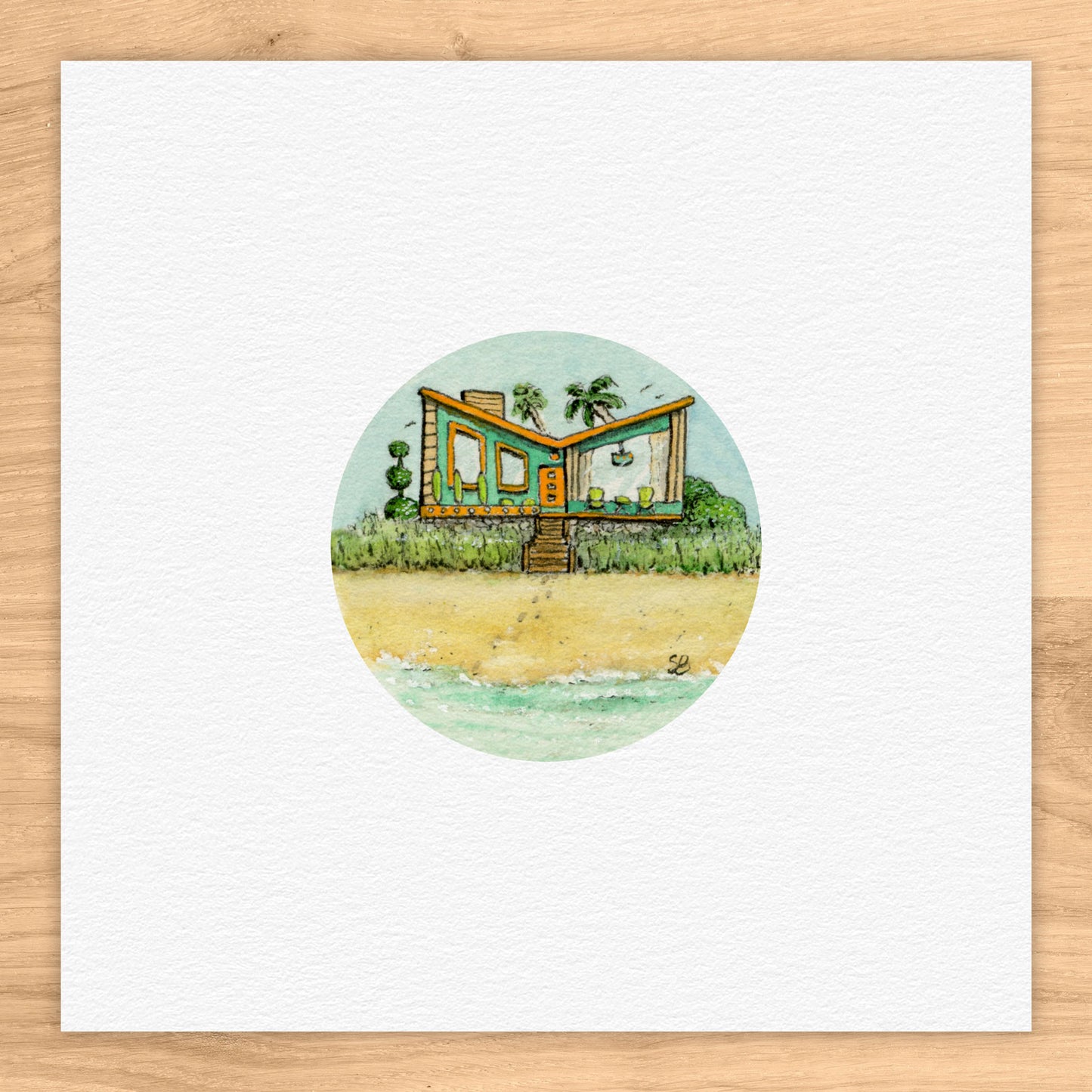 Mid-Century Beach House Watercolor Print