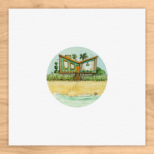 Mid-Century Beach House Watercolor Print