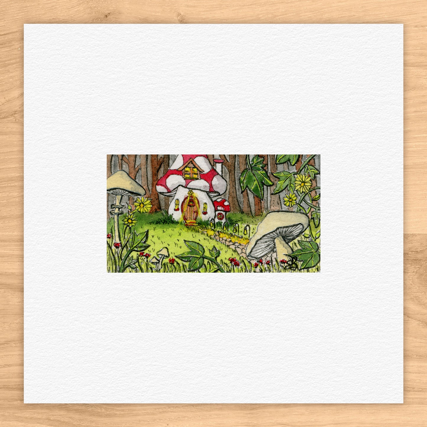 Mushroom Home Landscape Watercolor Print