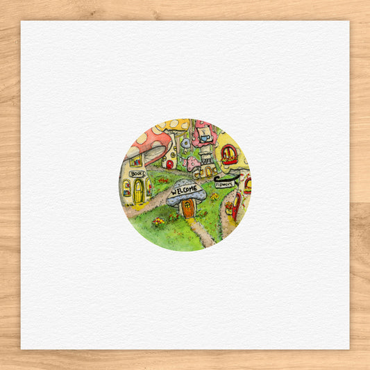Mushroom Village Watercolor Print