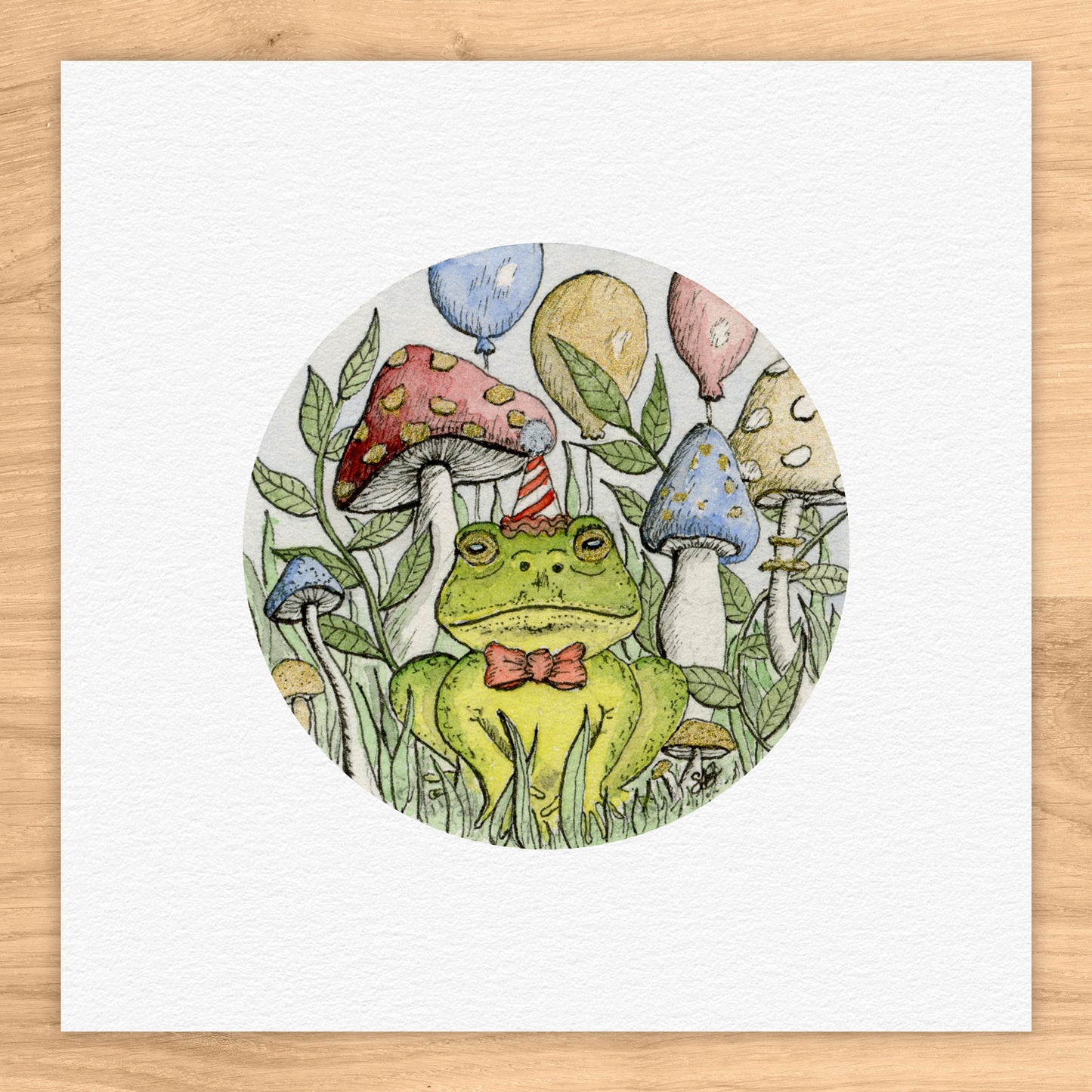 Party Frog Tiny Art Watercolor Print