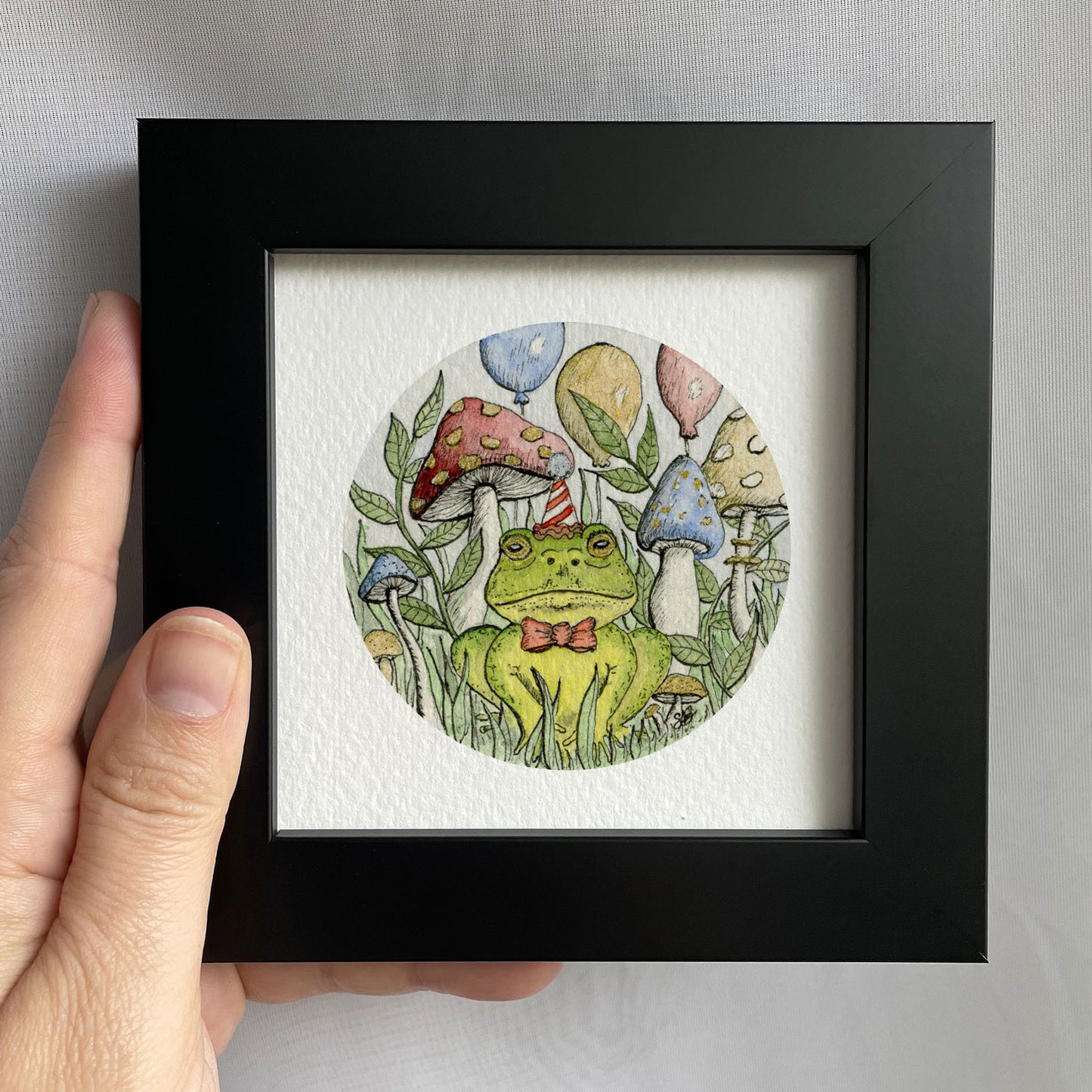 Party Frog Tiny Art Watercolor Print