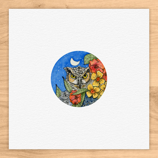 Peeping Owl Porch Watercolor Print