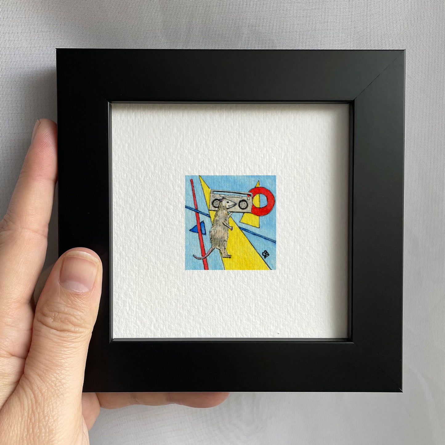 Possum With Boombox Tiny Art Watercolor Print