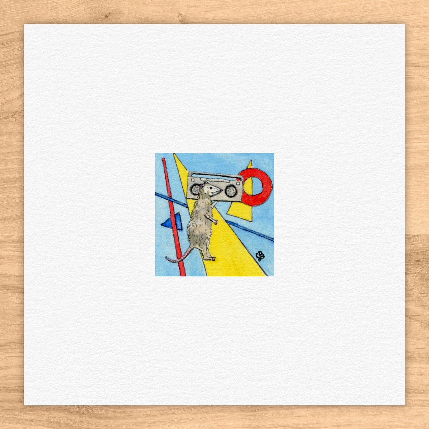 Possum With Boombox Tiny Art Watercolor Print