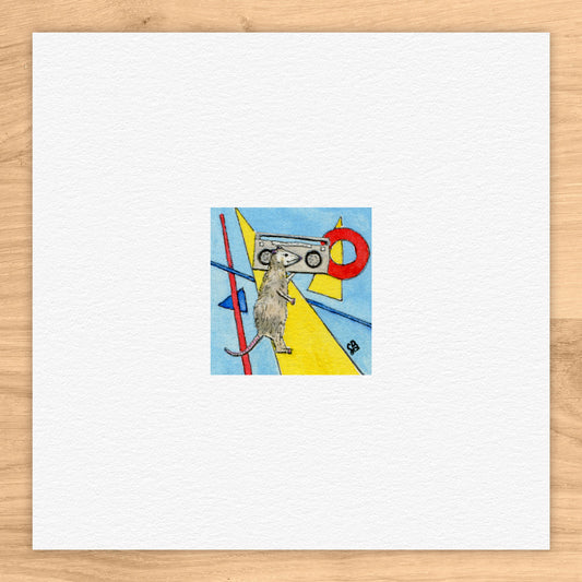 Possum With Boombox Tiny Art Watercolor Print