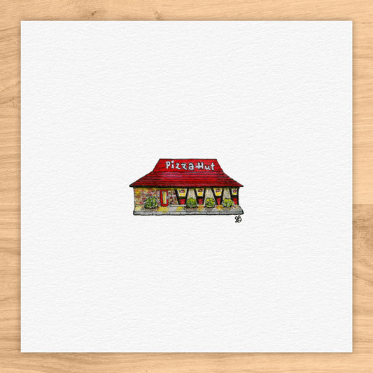 Retro Pizza Hut Tiny Art Watercolor Print