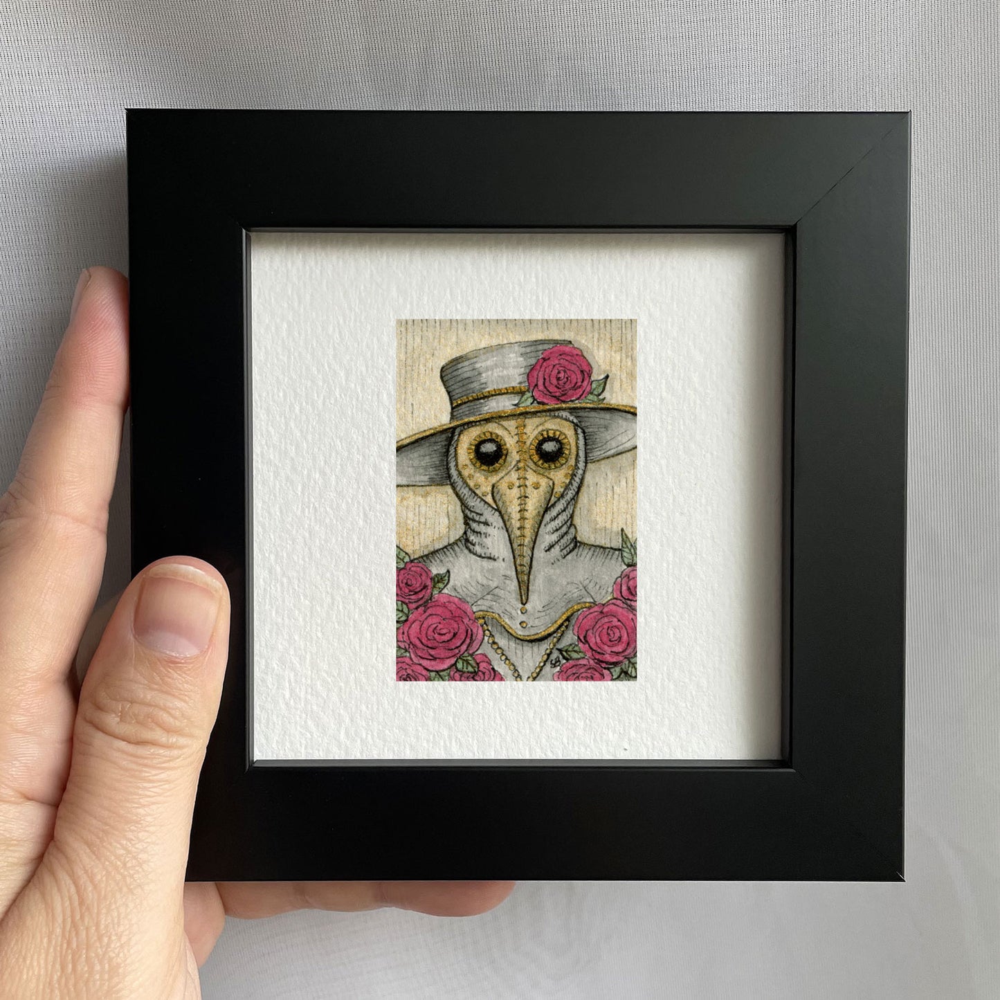 Rosy Plague Doctor Tiny Art Watercolor Print