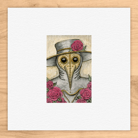 Rosy Plague Doctor Tiny Art Watercolor Print