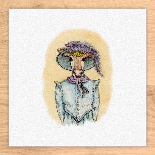 Sadie, The Old West Cow Tiny Art Watercolor Print