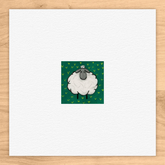 Sheep in Emerald Field Watercolor Print
