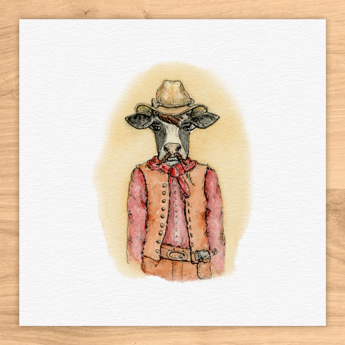 Silas, The Old West Cow Tiny Art Watercolor Print