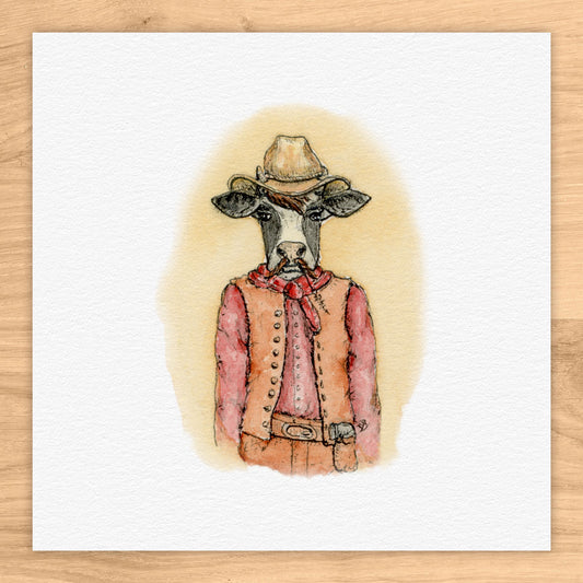 Silas, The Old West Cow Tiny Art Watercolor Print