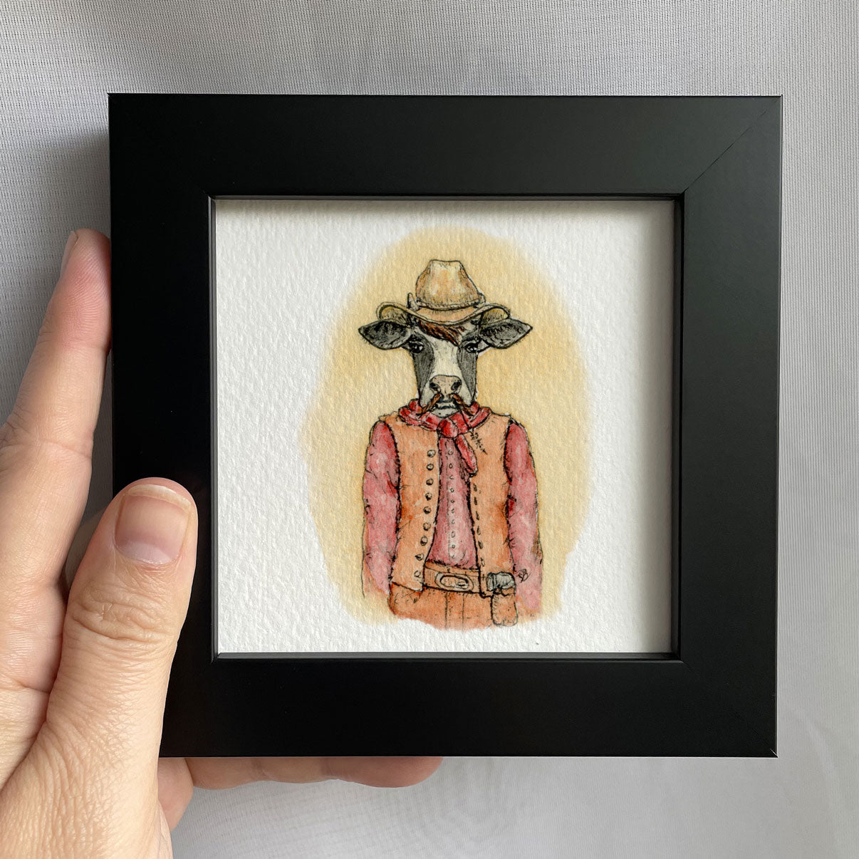 Silas, The Old West Cow Tiny Art Watercolor Print