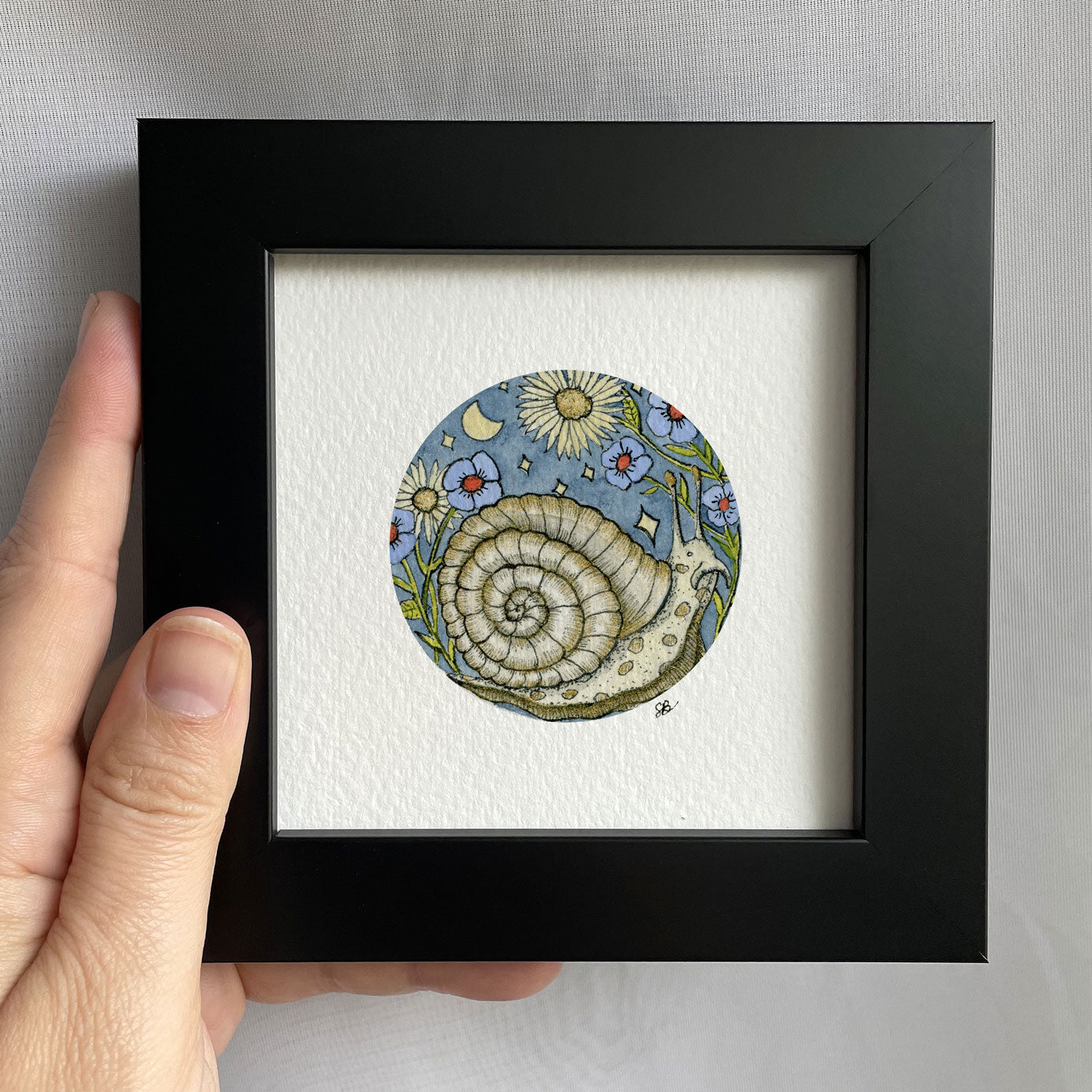 Snail At Night Tiny Art Watercolor Print