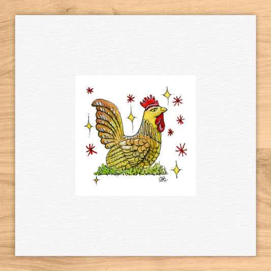 Starry Hen Tiny Art Watercolor Print