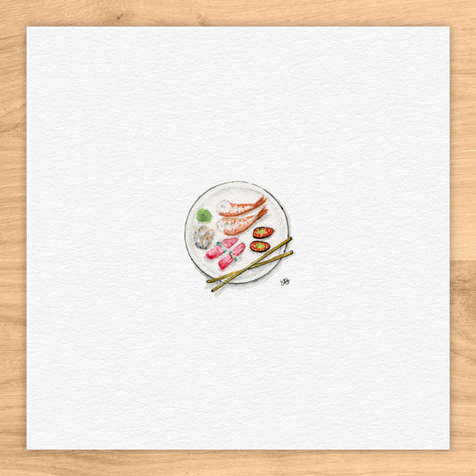 Sushi Plate Tiny Art Watercolor Print