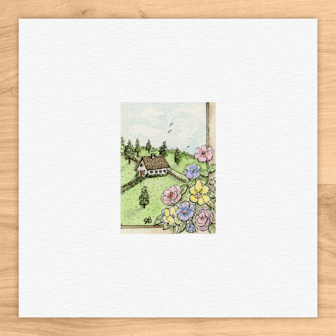 View From Window Tiny Art Watercolor Print