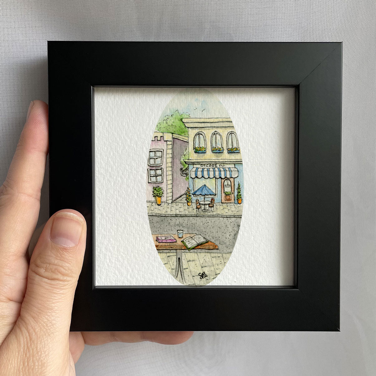 View of Cafe Tiny Art Watercolor Print