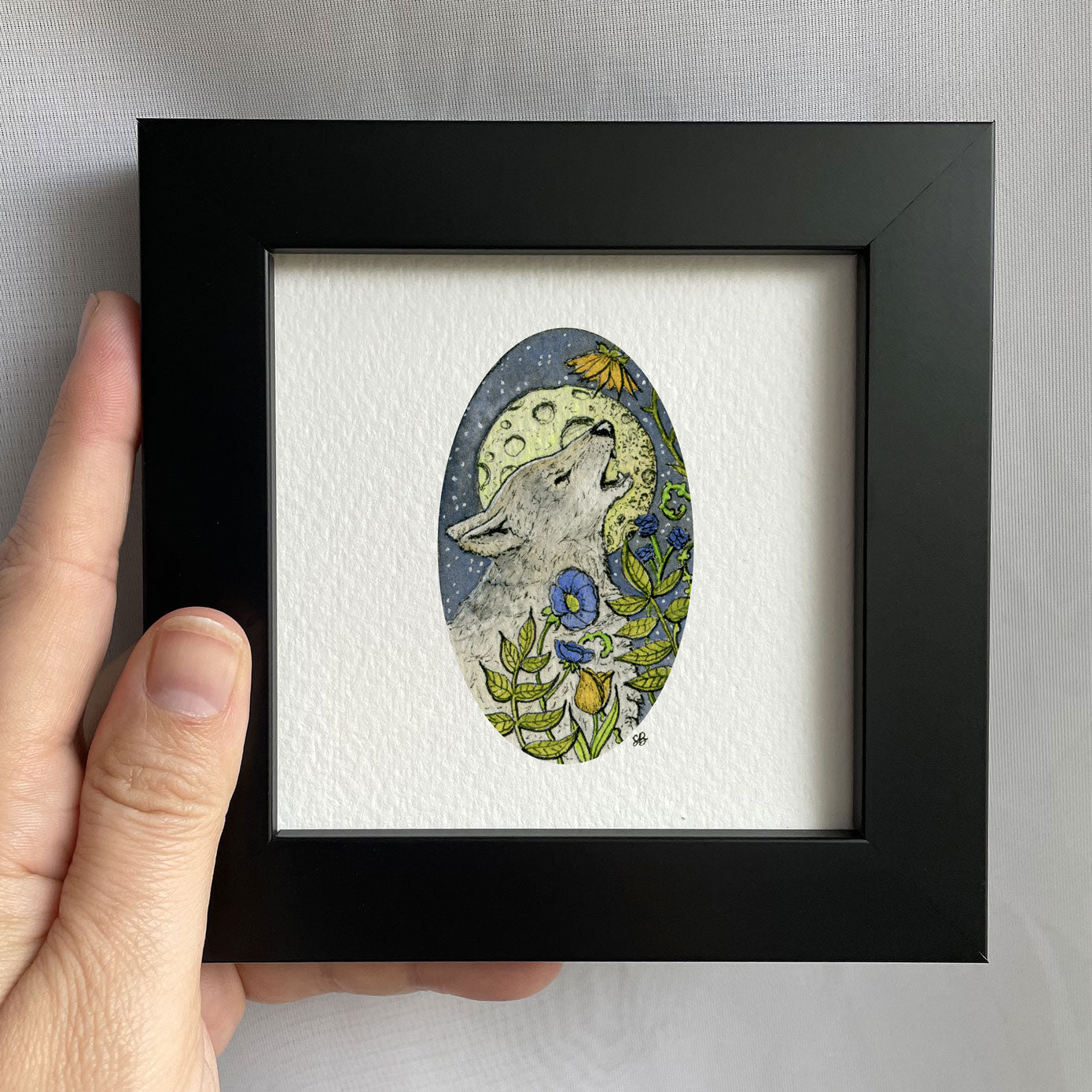 Wolf Howling Tiny Art Watercolor Print