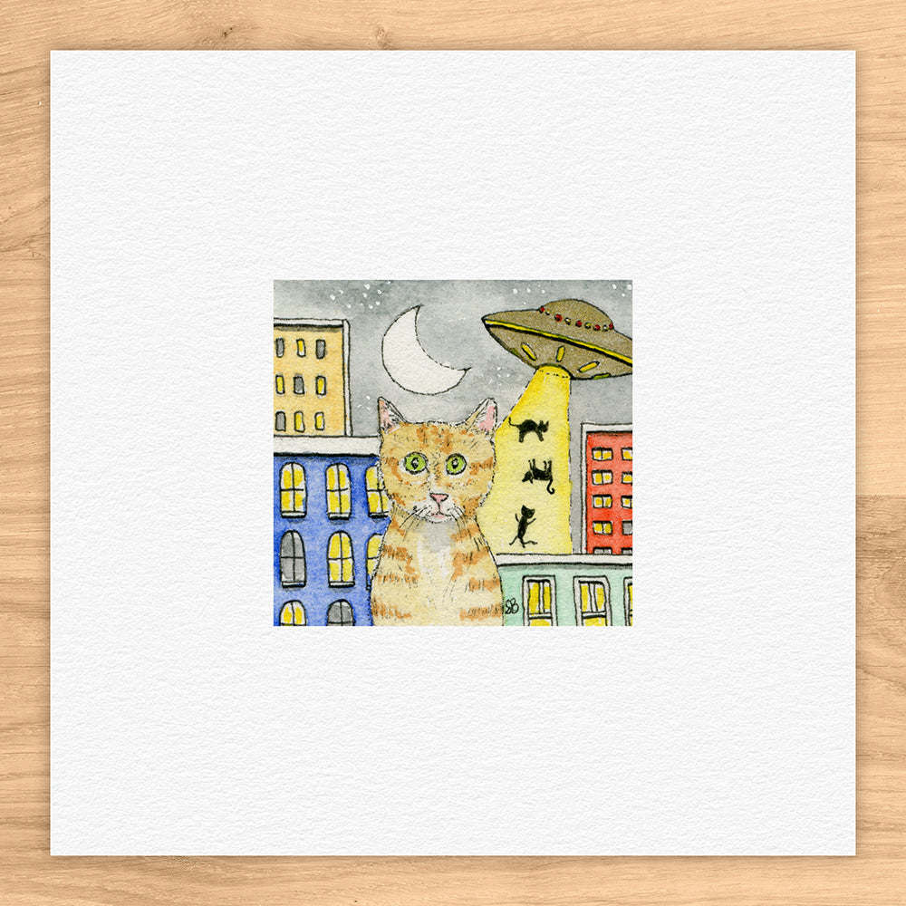 Cat Abduction Watercolor Print