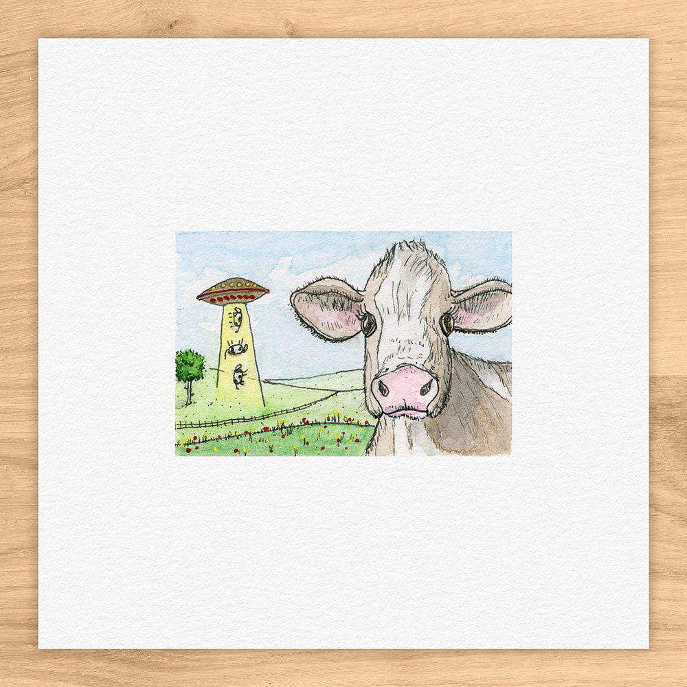 Cow Abduction Watercolor Print