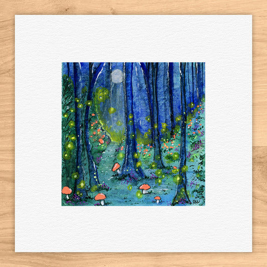 Enchanted Mushroom Forest Watercolor Print