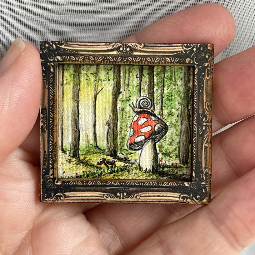 Snail And Mushroom Canvas Print Framed Magnet Tiny Art