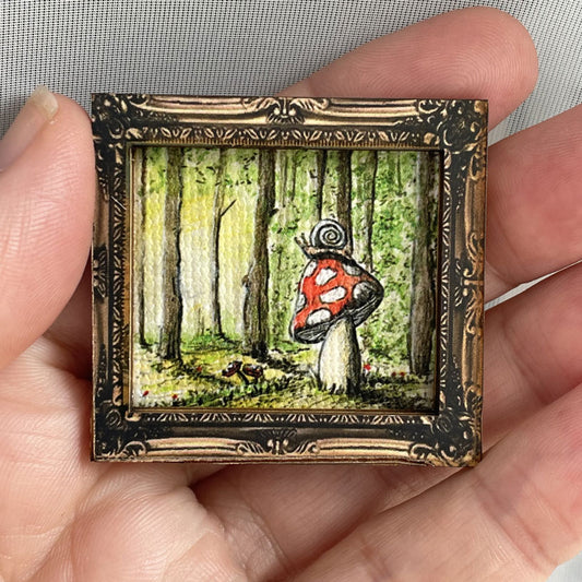 Snail And Mushroom Canvas Print Framed Magnet Tiny Art